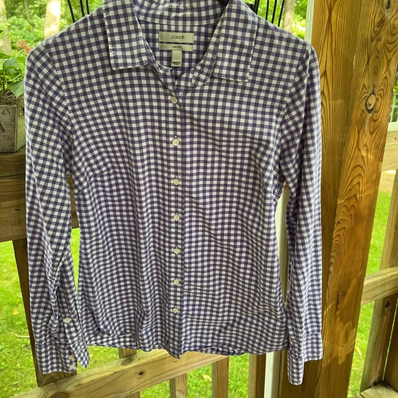 J. Crew Tops - J. Crew Gingham Button Down Long Sleeve Cotton shirt, size 4, excellent condit.